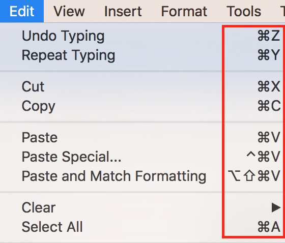 shortcut for copy and paste on mac