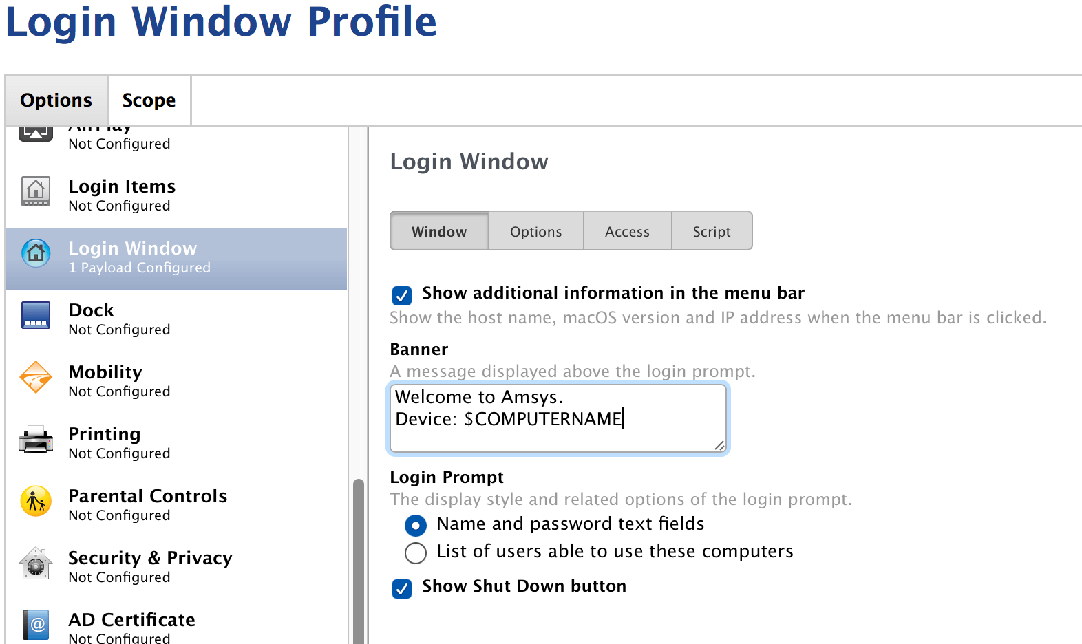 MDM configuration profiles